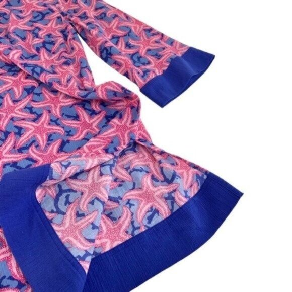 Talbots Lightweight Coastal Starfish Mini Dress Nautical Pink Blue - Picture 4 of 6